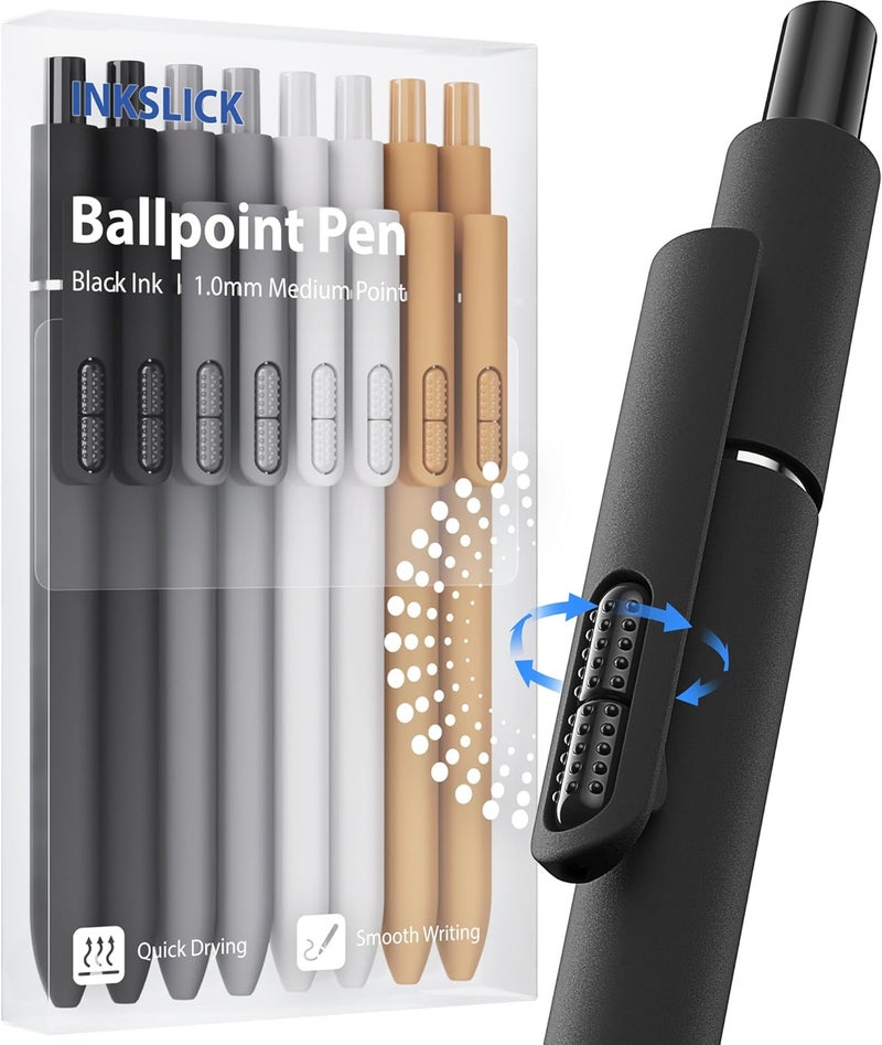 InkSlick 8 Pcs Black Ballpoint Pens - 1mm Medium Point Black Ink Pens | Smooth Writing Ball Point Pen for Men Women (Classic-8 pcs) - Image 1